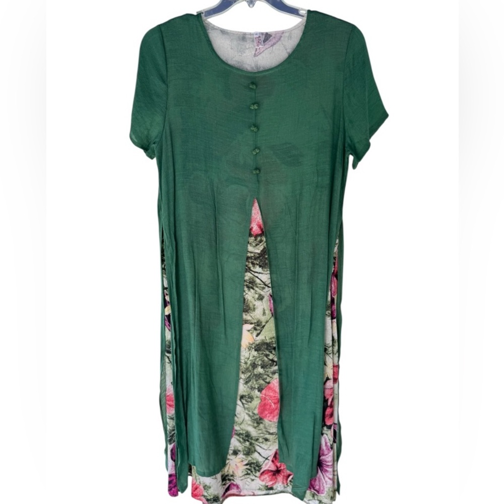 Green Layered Floral Dress - Picture 2 of 5